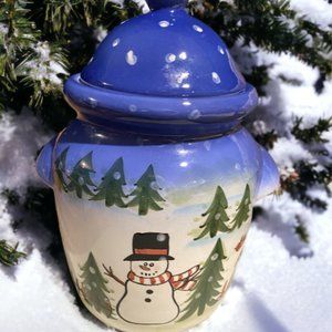 COOKIE JAR -- Snowman, Blue and White Christmas/Holiday Theme, New In The Box